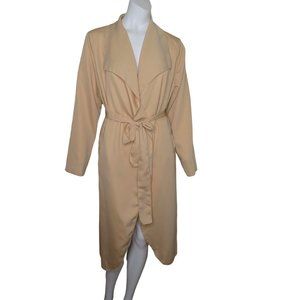FLORHO Open Draped Front Overcoat Womens XL Nude Belted Pockets New Old Stock